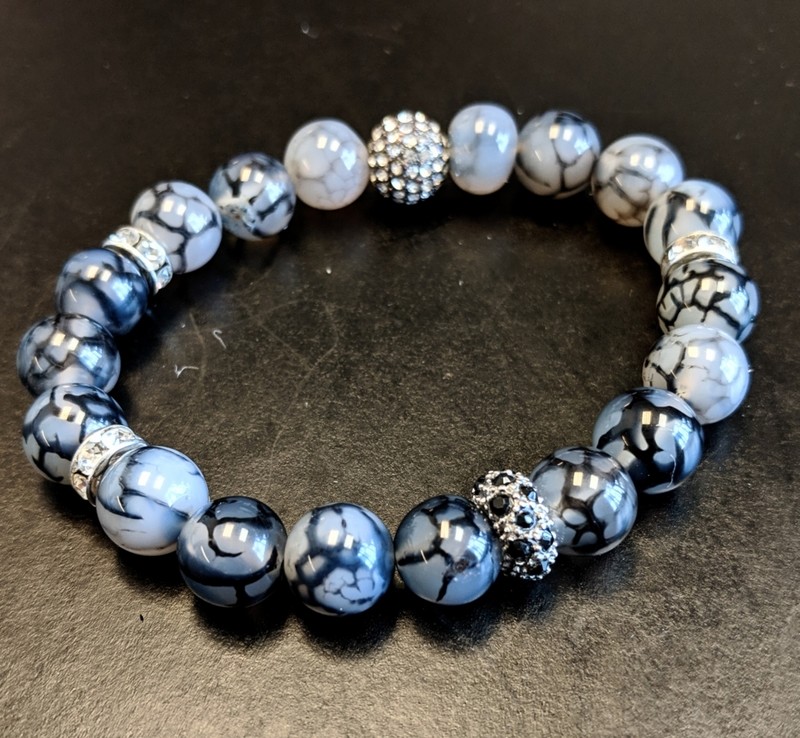 Speckled Agate &amp; Crystal Stretchy Bracelet
