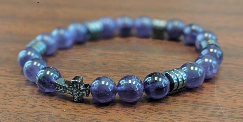 Amethyst and crystal unisex bracelet