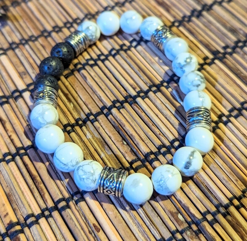 White Howlite and Black Beaded Bracelet