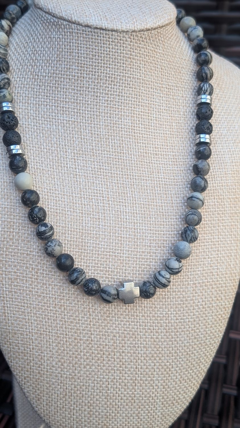 Picasso Bead Cross Necklace