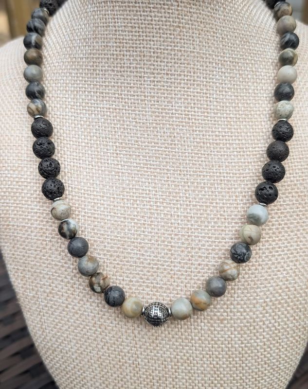 Jasper and Lava Bead Necklace