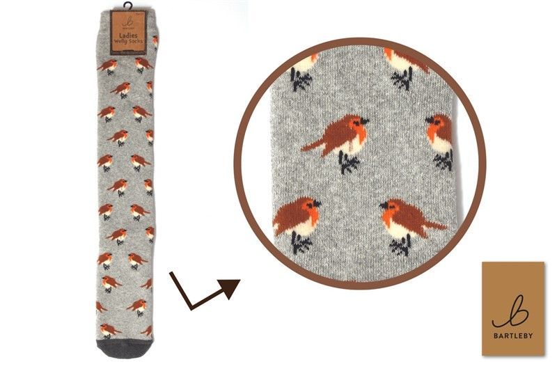 FUNKY WELLY SOCKS -   GARDEN ROBIN, SIZE 4-7