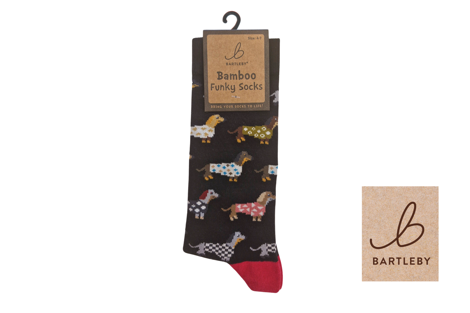 FUNKY BAMBOO SOCKS - TRENDY DASCHSUNDS, SIZE 4-7