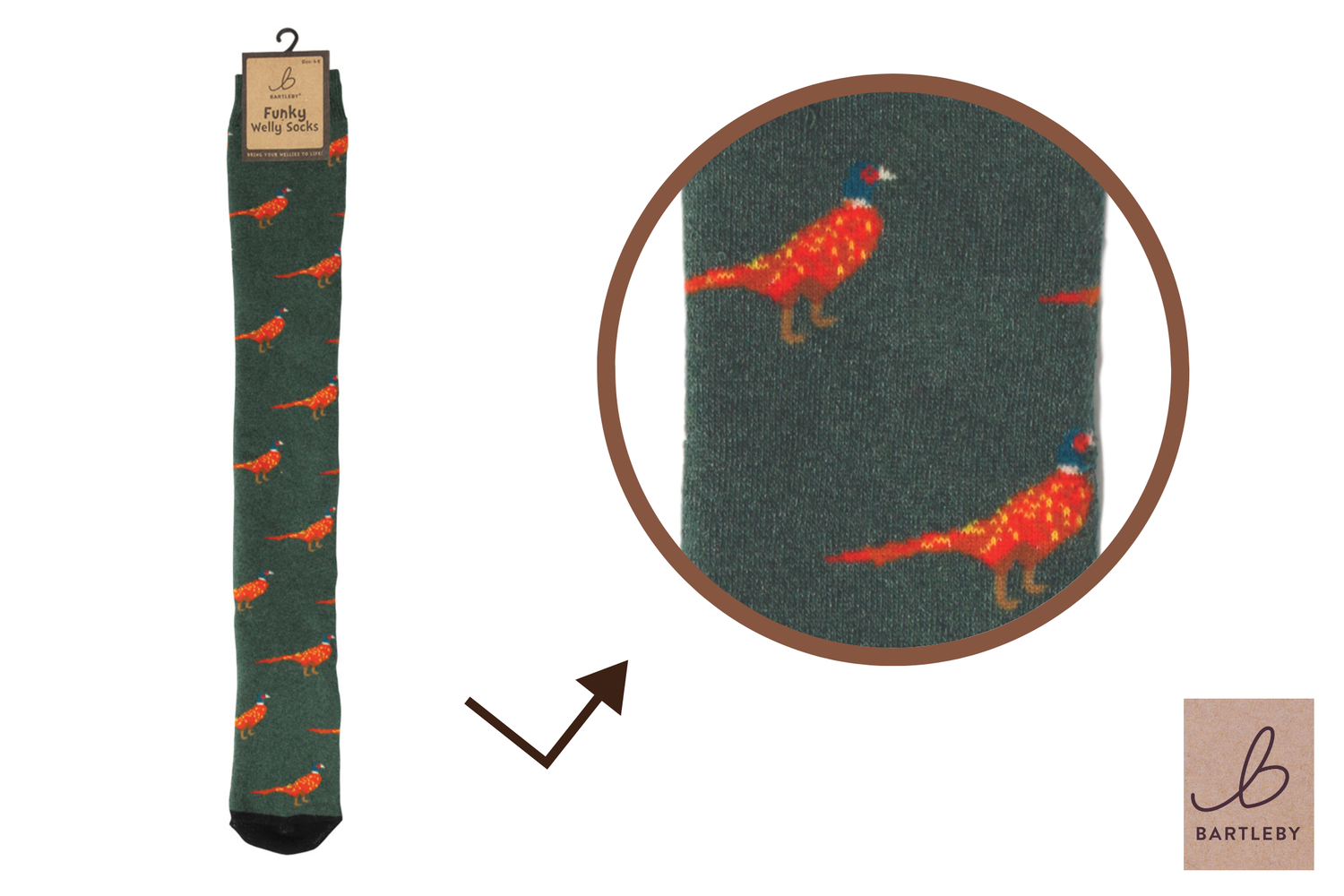 FUNKY WELLY SOCKS -  COUNTRY PHEASANT, SIZE 4-7