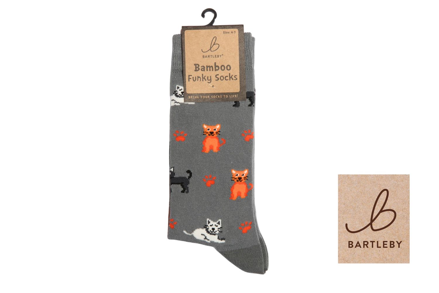 FUNKY BAMBOO SOCKS - CRAZY CATS, SIZE 4-7