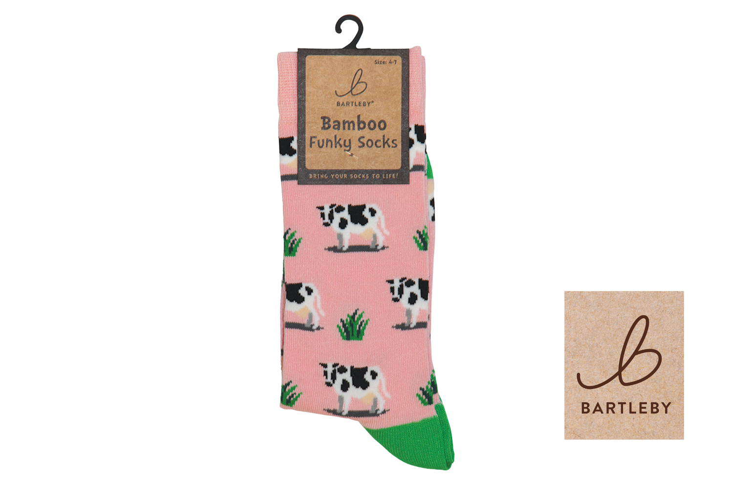 FUNKY BAMBOO SOCKS - GRAZING COW  , SIZE 4-7