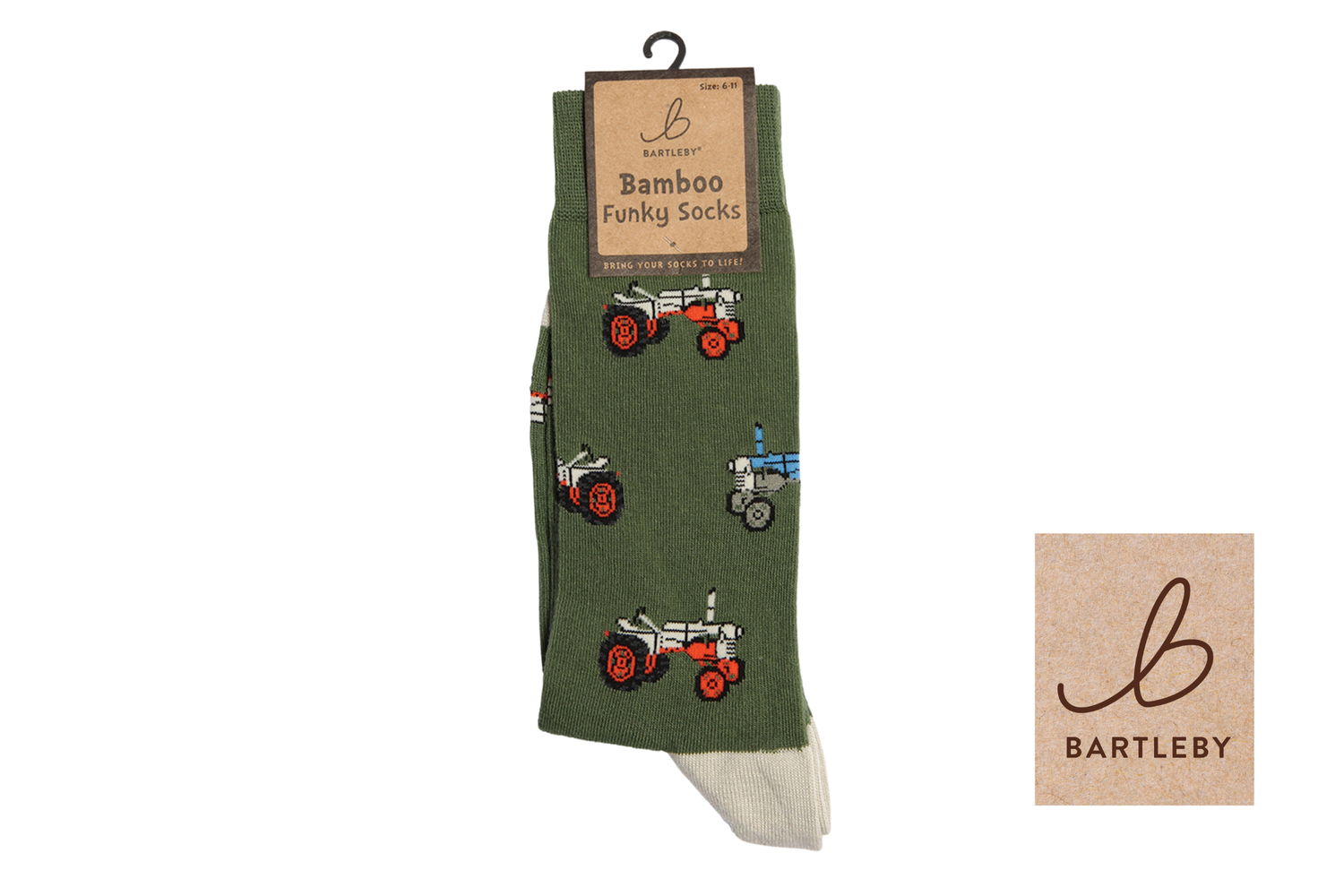 FUNKY BAMBOO SOCKS - RETRO TRACTOR, SIZE 6-11