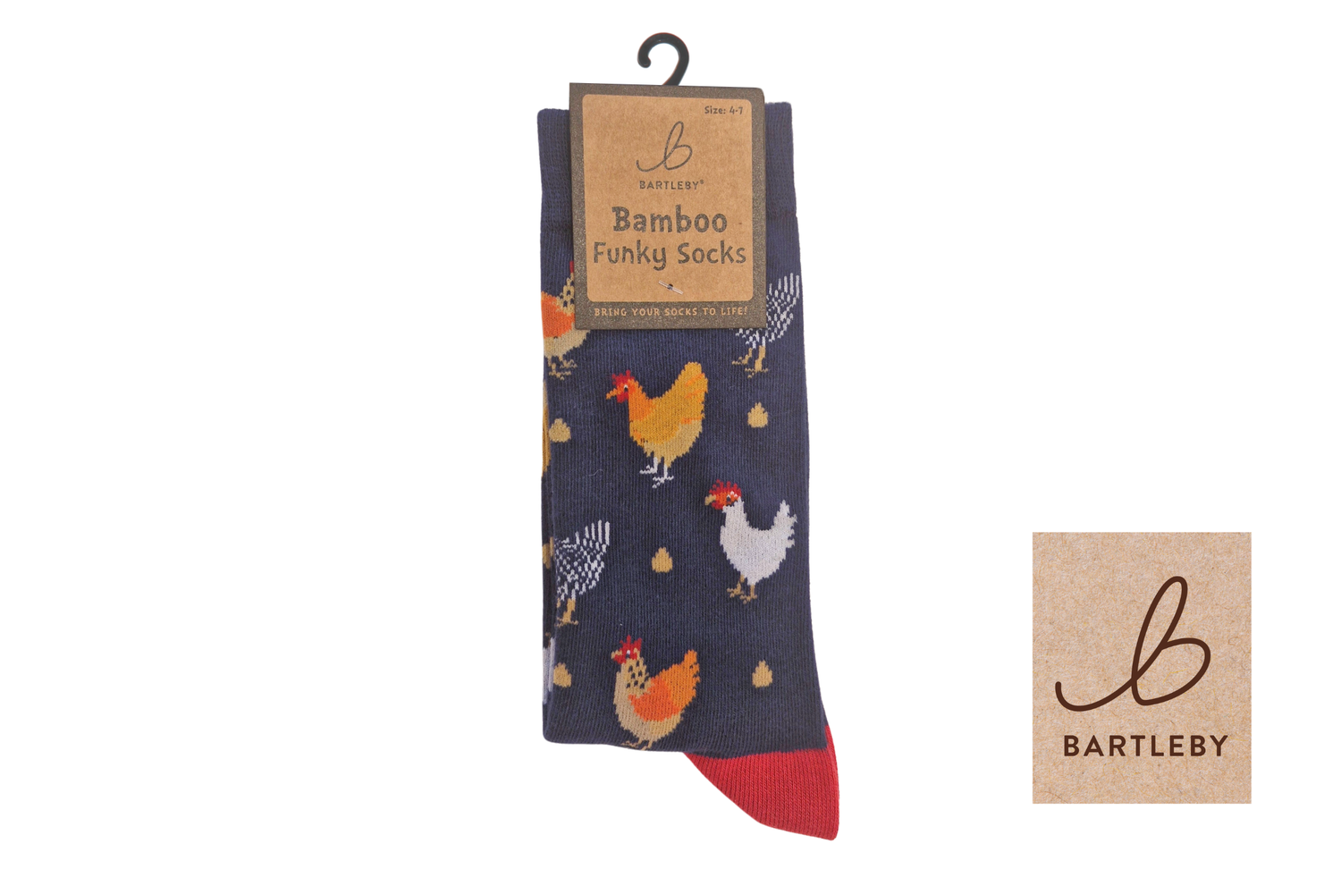 FUNKY BAMBOO SOCKS - CHICKEN, SIZE 4-7