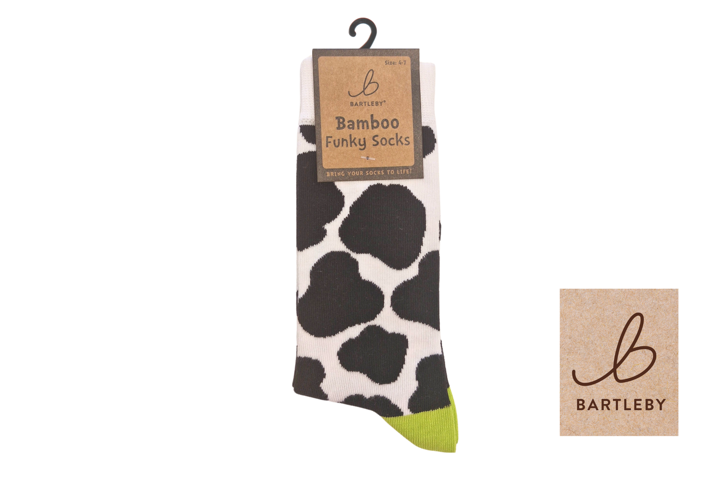 FUNKY BAMBOO SOCKS - COW PATCH, SIZE 4-7