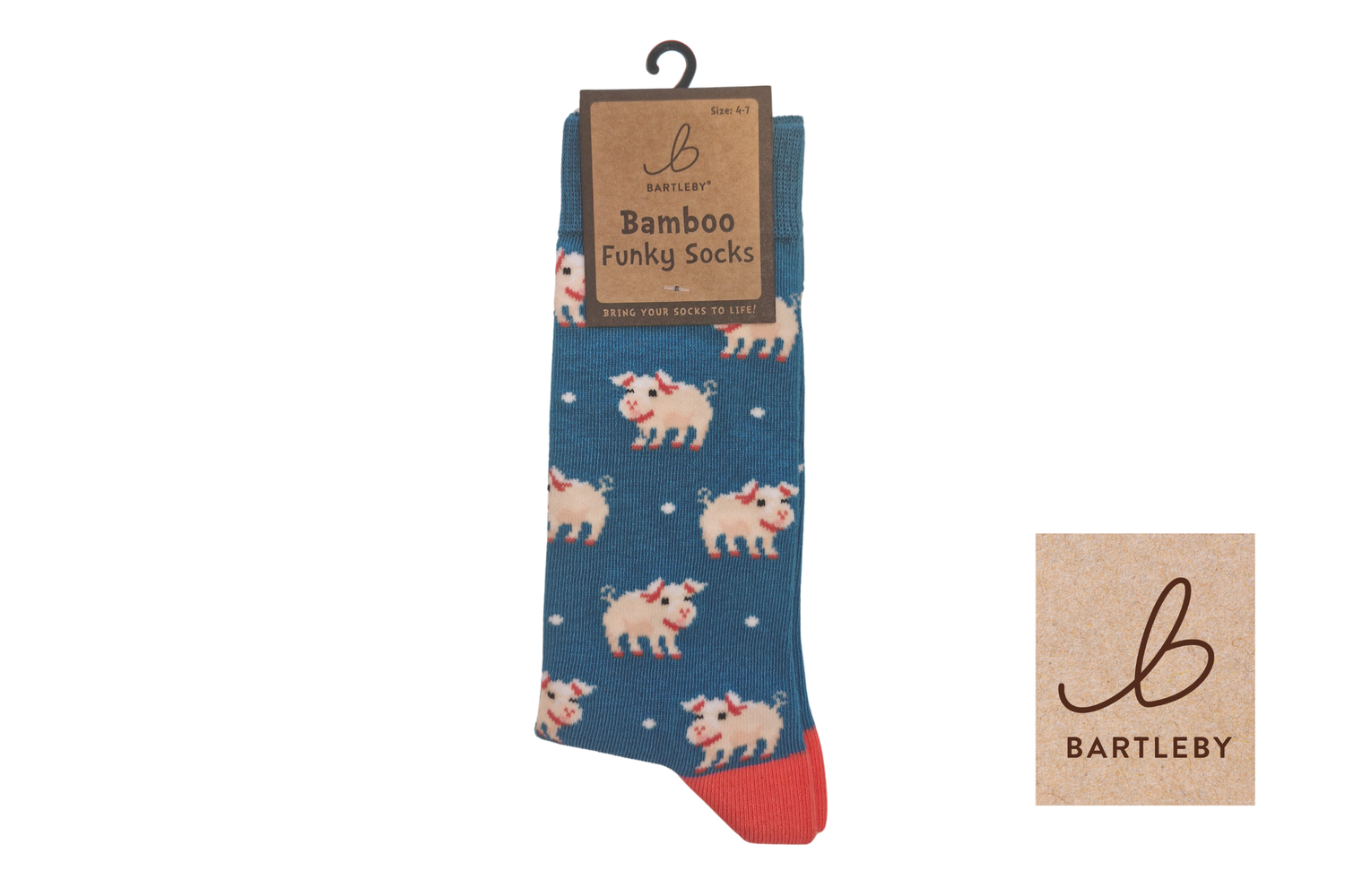 FUNKY BAMBOO SOCKS - CUTE PIG, SIZE 4-7