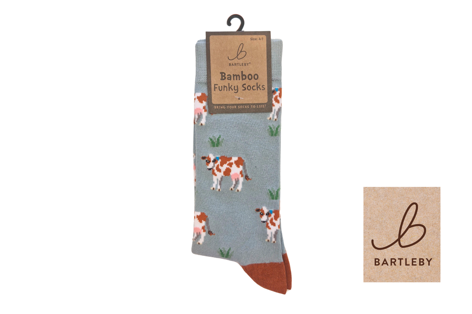 FUNKY BAMBOO SOCKS - BROWN COW, SIZE 4-7