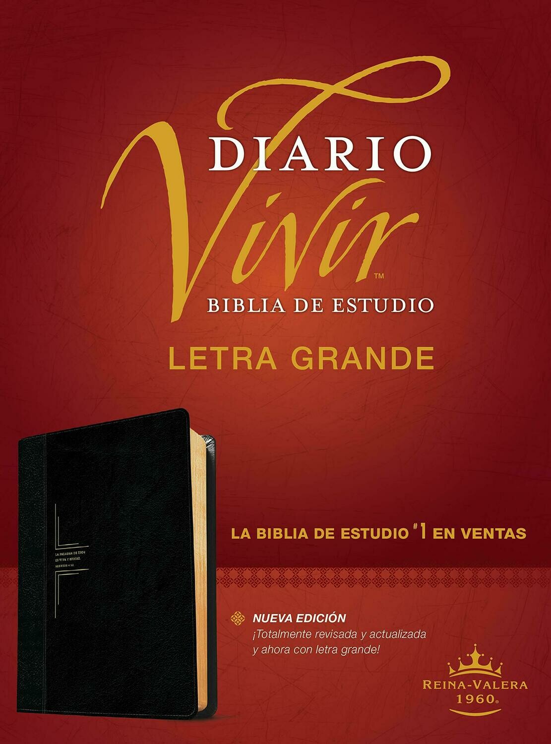 Biblia de Estudio  Diario Vivir RVR60, letra grande,SentiPiel, Negro (Free Shipping)