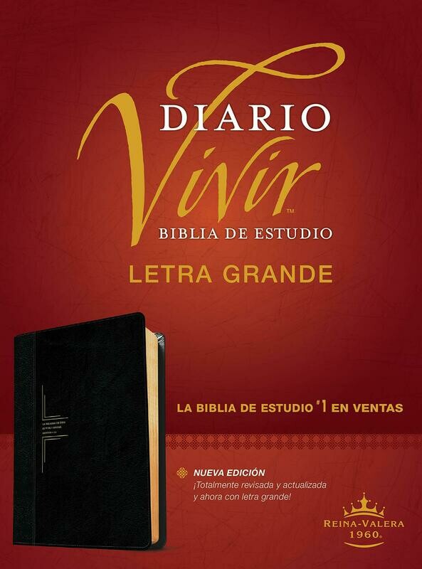 Biblia de Estudio  Diario Vivir RVR60, letra grande,SentiPiel, Negro (Free Shipping)