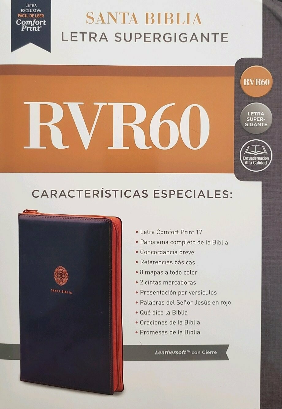 Biblia Letra Súper Gigante, Leathersoft c/Cierre RV60 (Free Shipping)