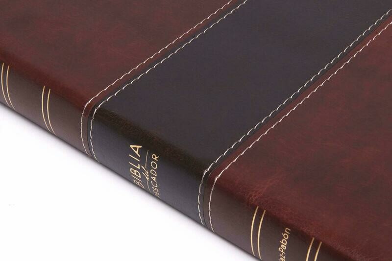 Biblia RVR 1960  del Pescador letra grande, caoba símil piel