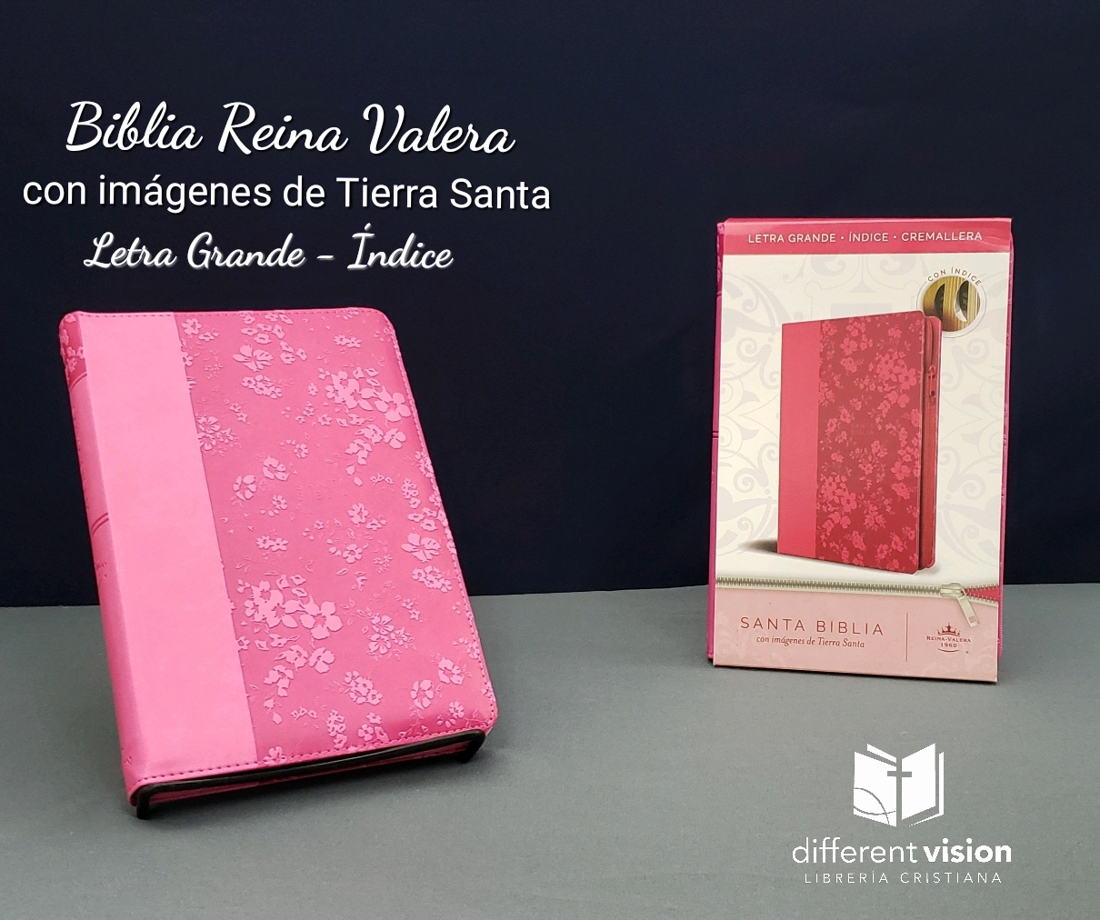 Biblia Reina Valera  letra grande. Símil piel Fucsia, indice, tamaño manual