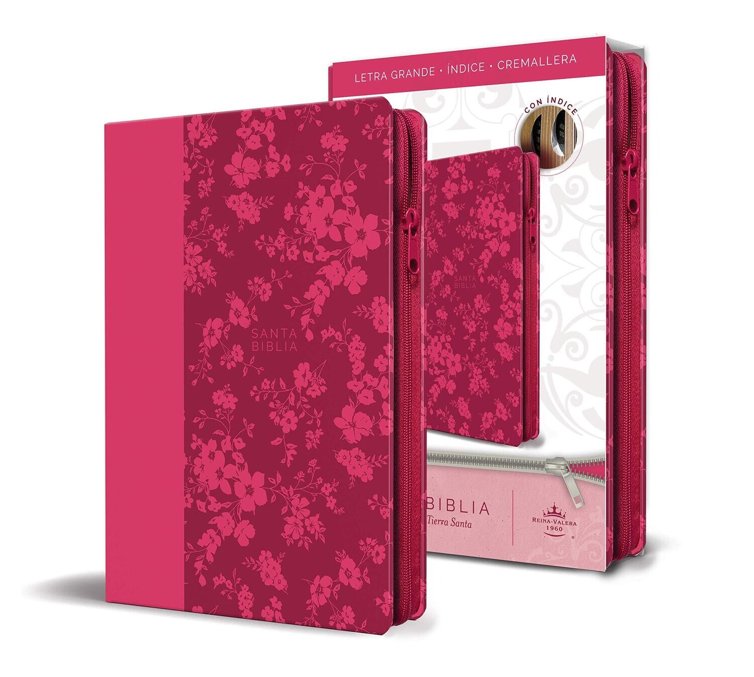 Biblia Reina Valera  letra grande. Símil piel Fucsia, indice, tamaño manual