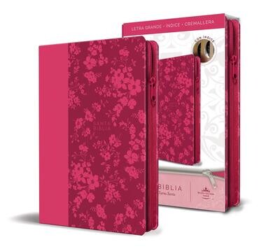 Biblia Reina Valera  letra grande. Símil piel Fucsia, indice, tamaño manual