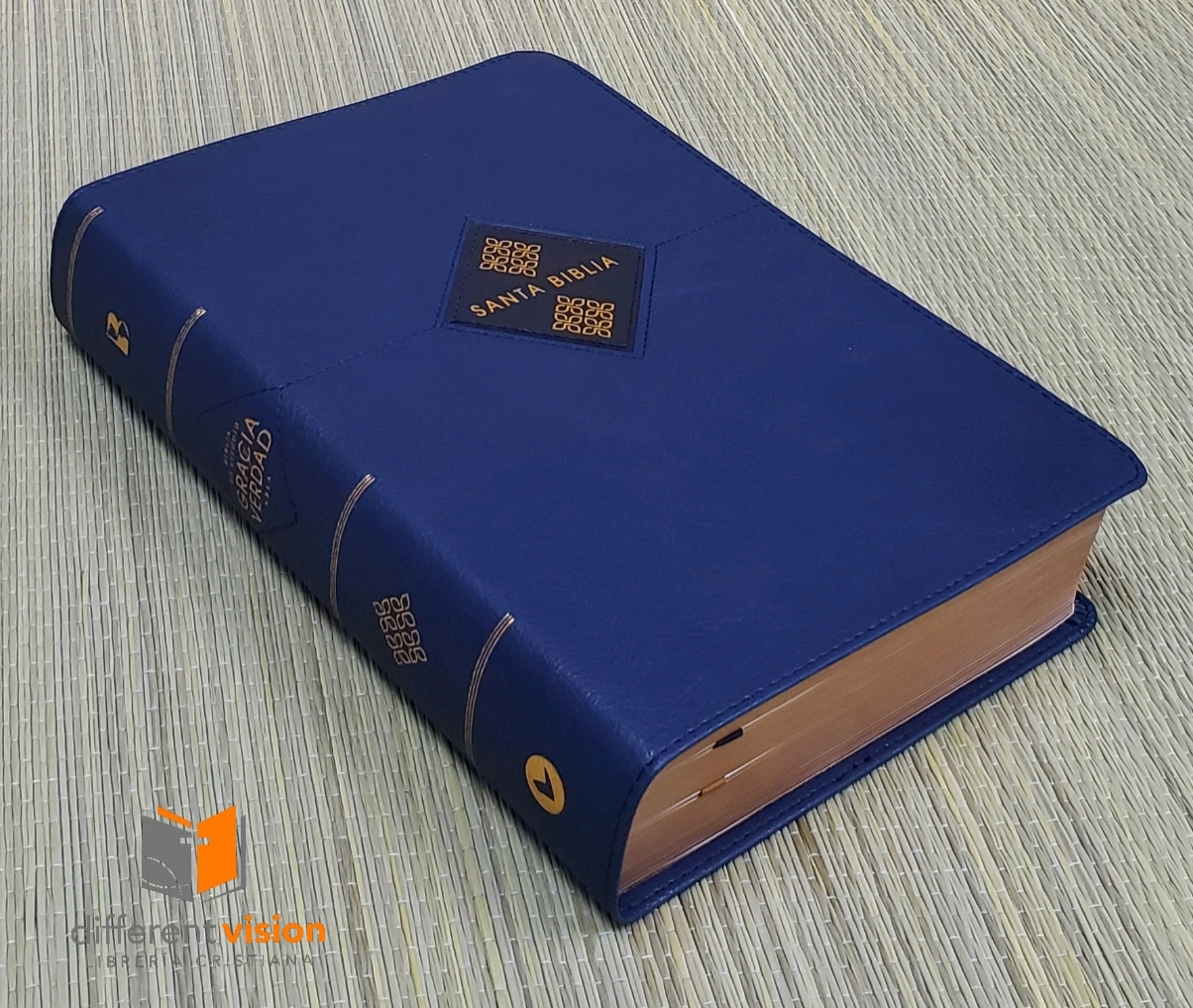 NBLA Biblia de Estudio Gracia y Verdad Azul Marino Piel (Free Shipping)