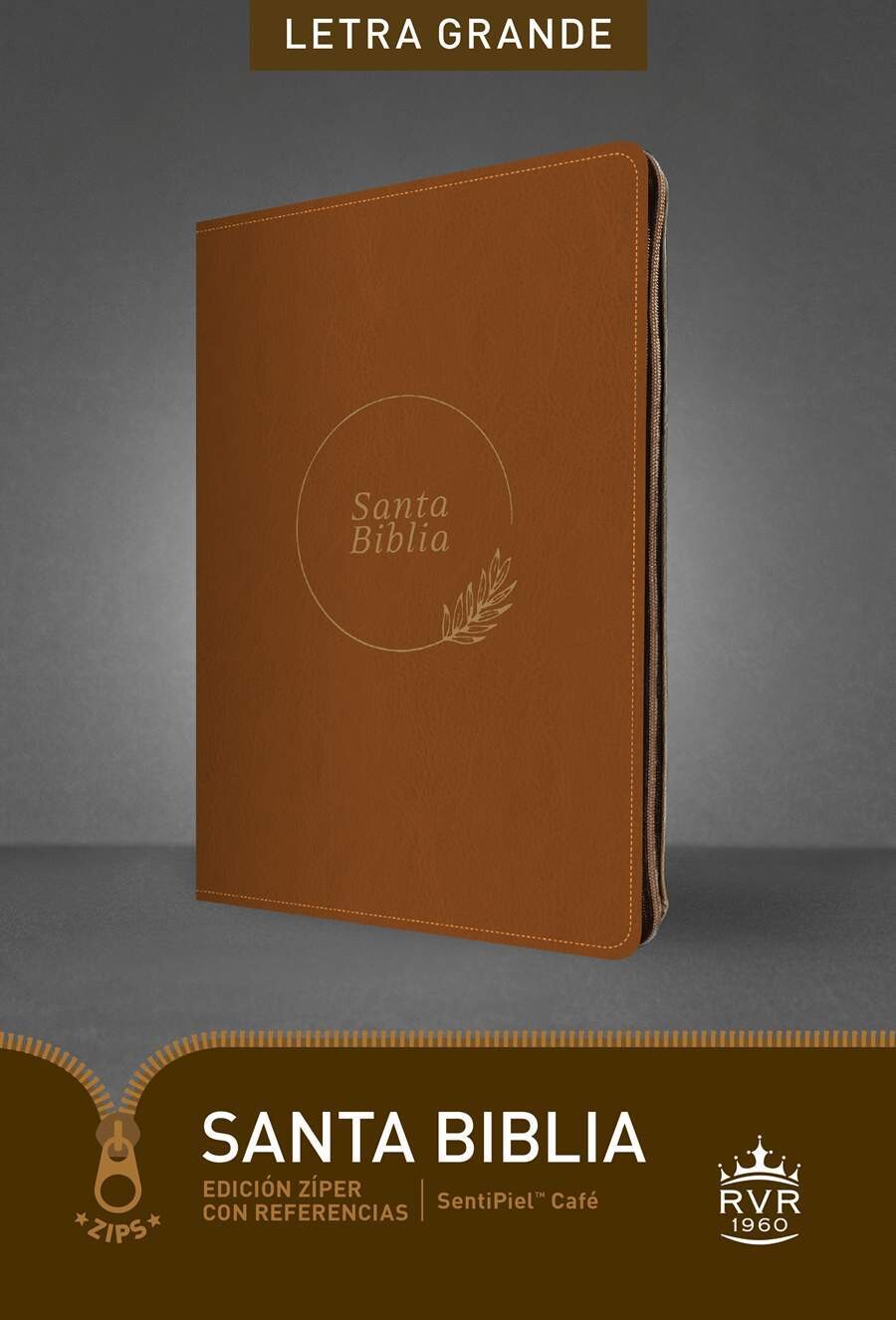 Biblia RVR60, Edición zíper con referencias, letra grande Cafe (FreeShipping)
