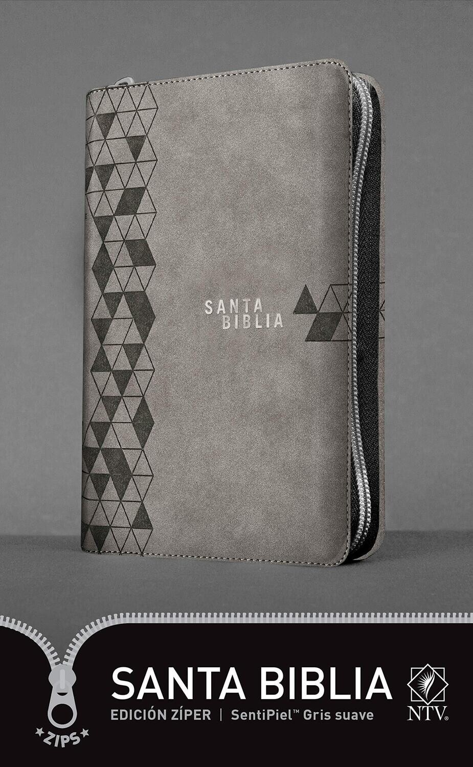 Biblia NTV, Edición zíper, Gris suave (Free Shipping) 