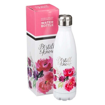 Botella de agua de acero inoxidable floral blanco - Salmo 46:10 (Be Still & Know)