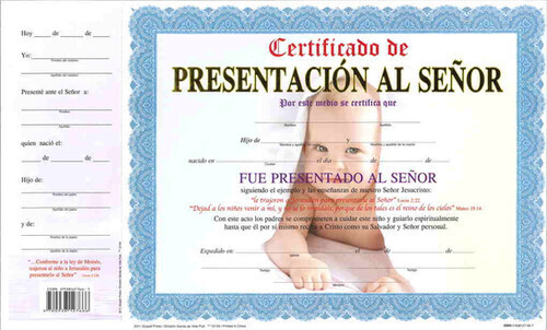  Certificado de presentación  paq. 15 (niño)