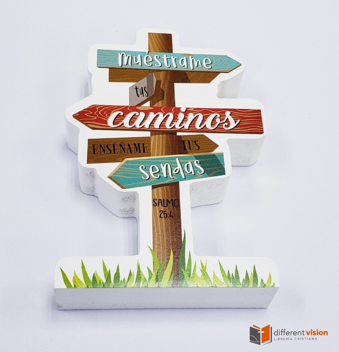 Plaqué de madera con forma de encrucijada. Muéstrame tus caminos
