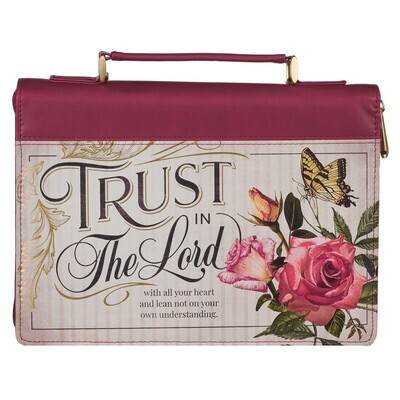 Cover de Biblia: Trust in the LORD, Floral Rojo Granada Imitación Cuero