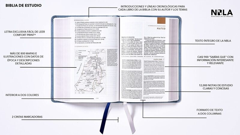 Biblia de Estudio NBLA, Leathersoft, Gris, Interior a Dos Colores (Free Shipping)
