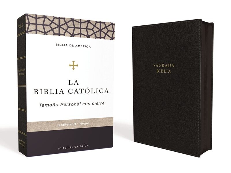 Biblia Católica, Tamaño personal, Leathersoft, Negra, Con cierre (Free Shipping)