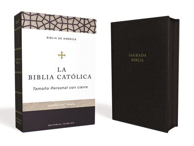 Biblia Católica, Tamaño personal, Leathersoft, Negra, Con cierre (Free Shipping)