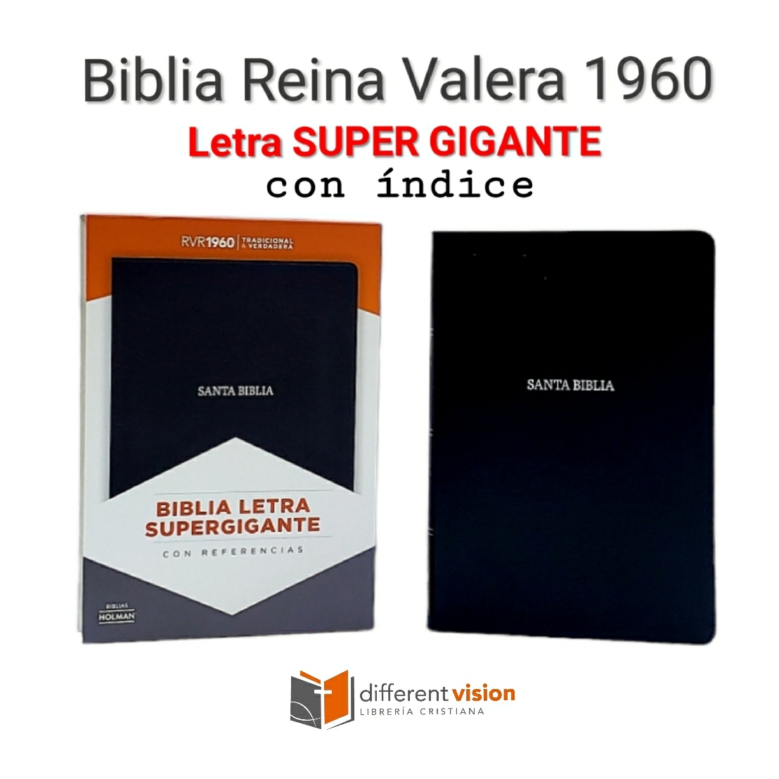 Biblia Letra Súper Gigante negro, piel con índice (Free Shipping)