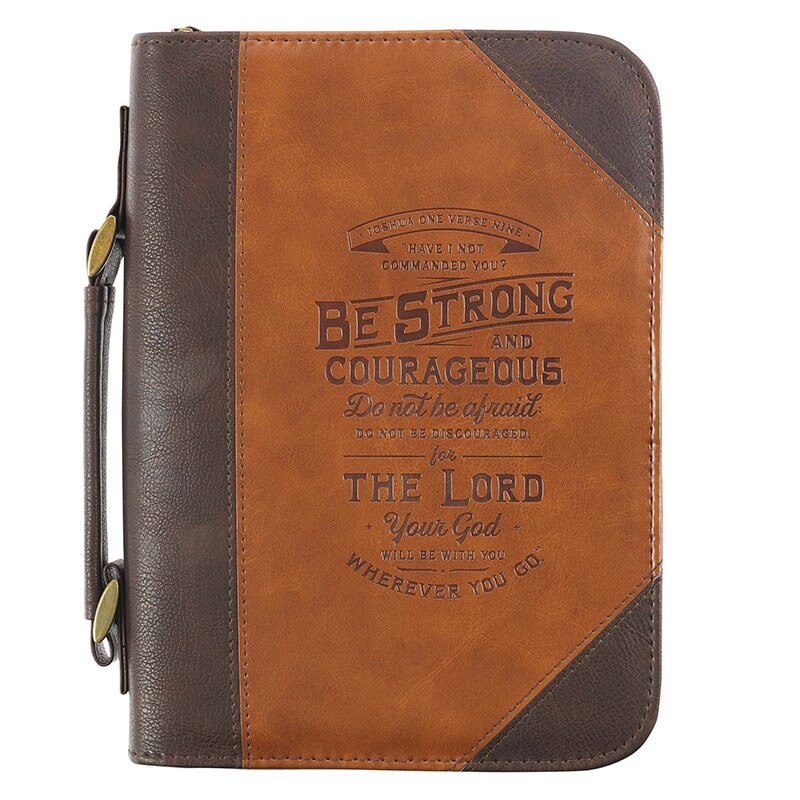 Cover (Medium) para Biblia: Be Strong and Courageous, Marrón Imitación Cuero