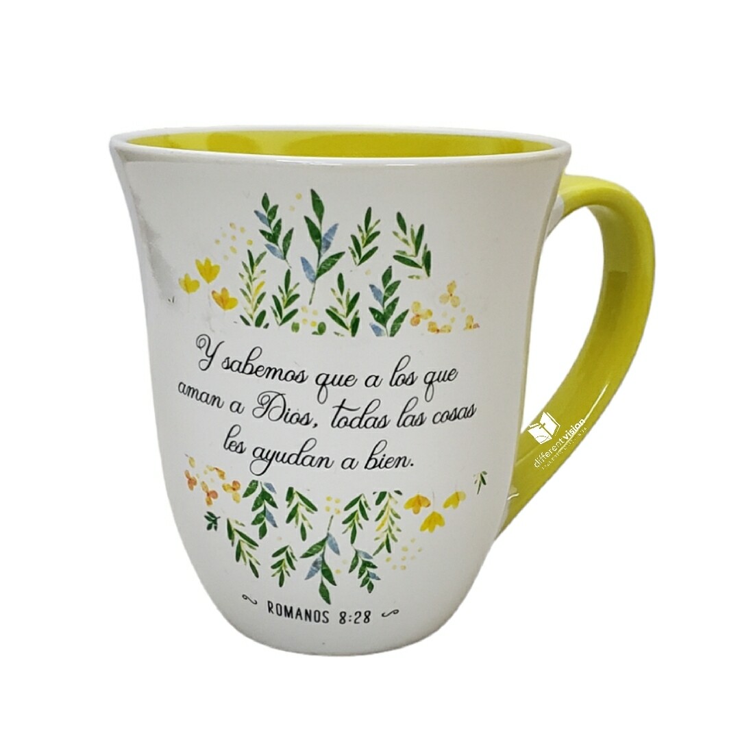 Taza grande: Colección Primavera - Romanos 8:28 (Los que aman a Dios)