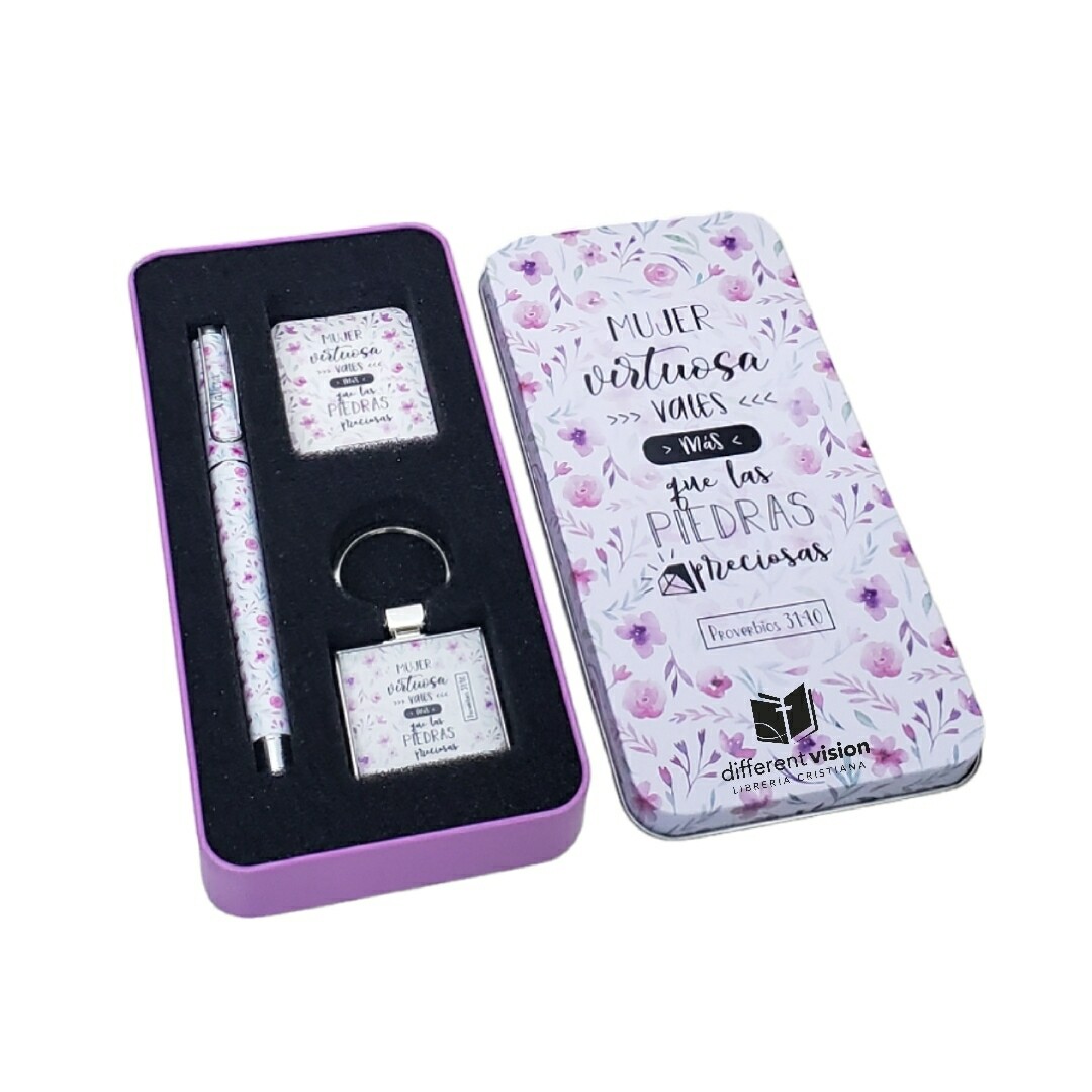 Set llavero, bolígrafo y tarjeta (Mujer Virtuosa)
