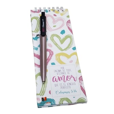 Notepad con bolígrafo - Por encima de todo, vístanse de amor