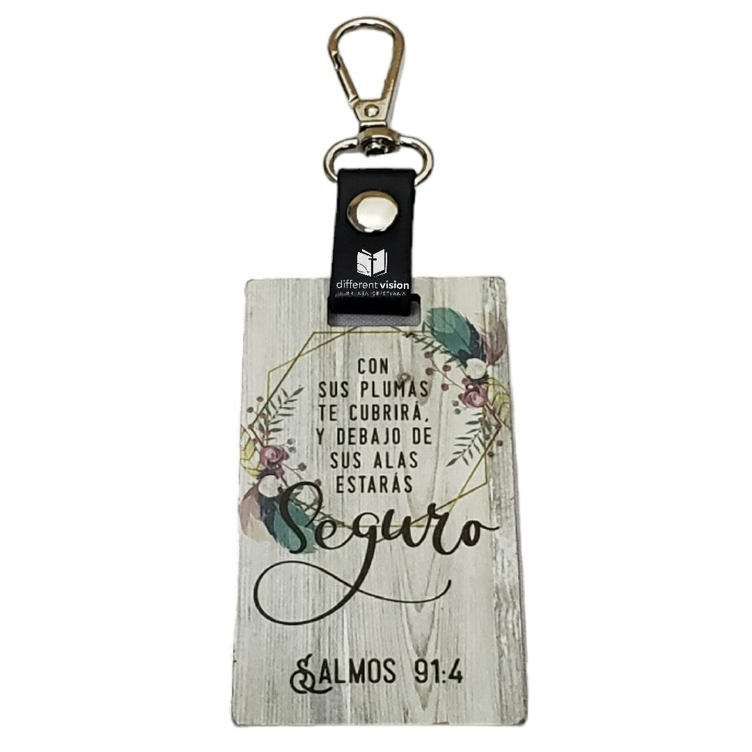 Llavero de madera - Con sus plumas (Salmos 91:4)