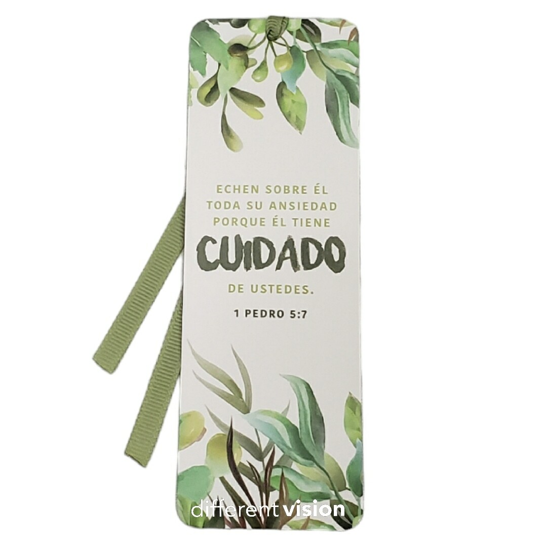Marcador de libro con cinta - Cuidado (1 Pedro 5:7)