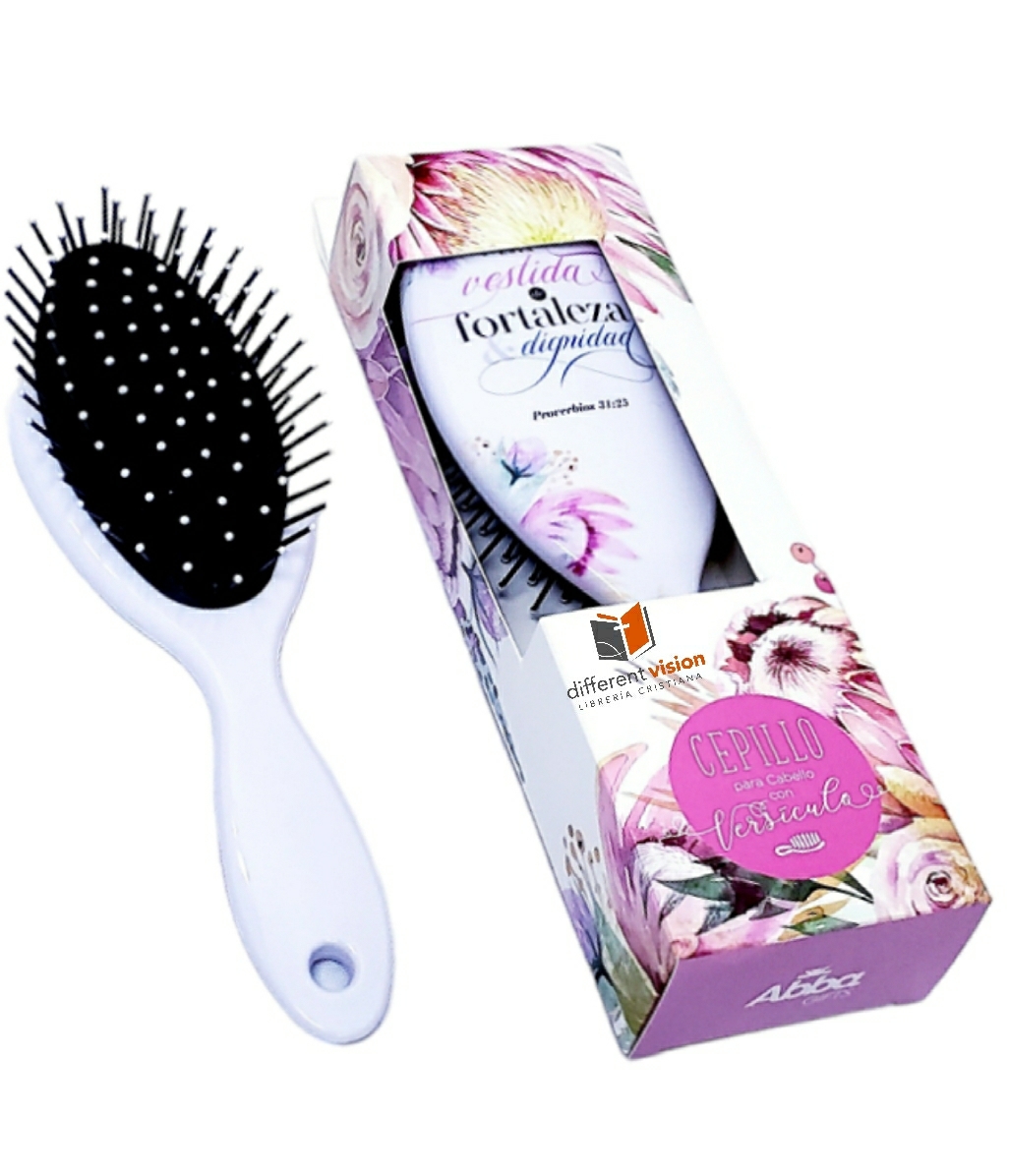 Set de cepillo para cabello con versículo - Está vestida de fortaleza Proverbios 31:25