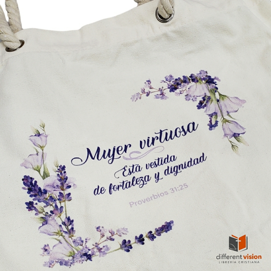 Bolso de algodón con agarradera de cuerda. Mujer Virtuosa