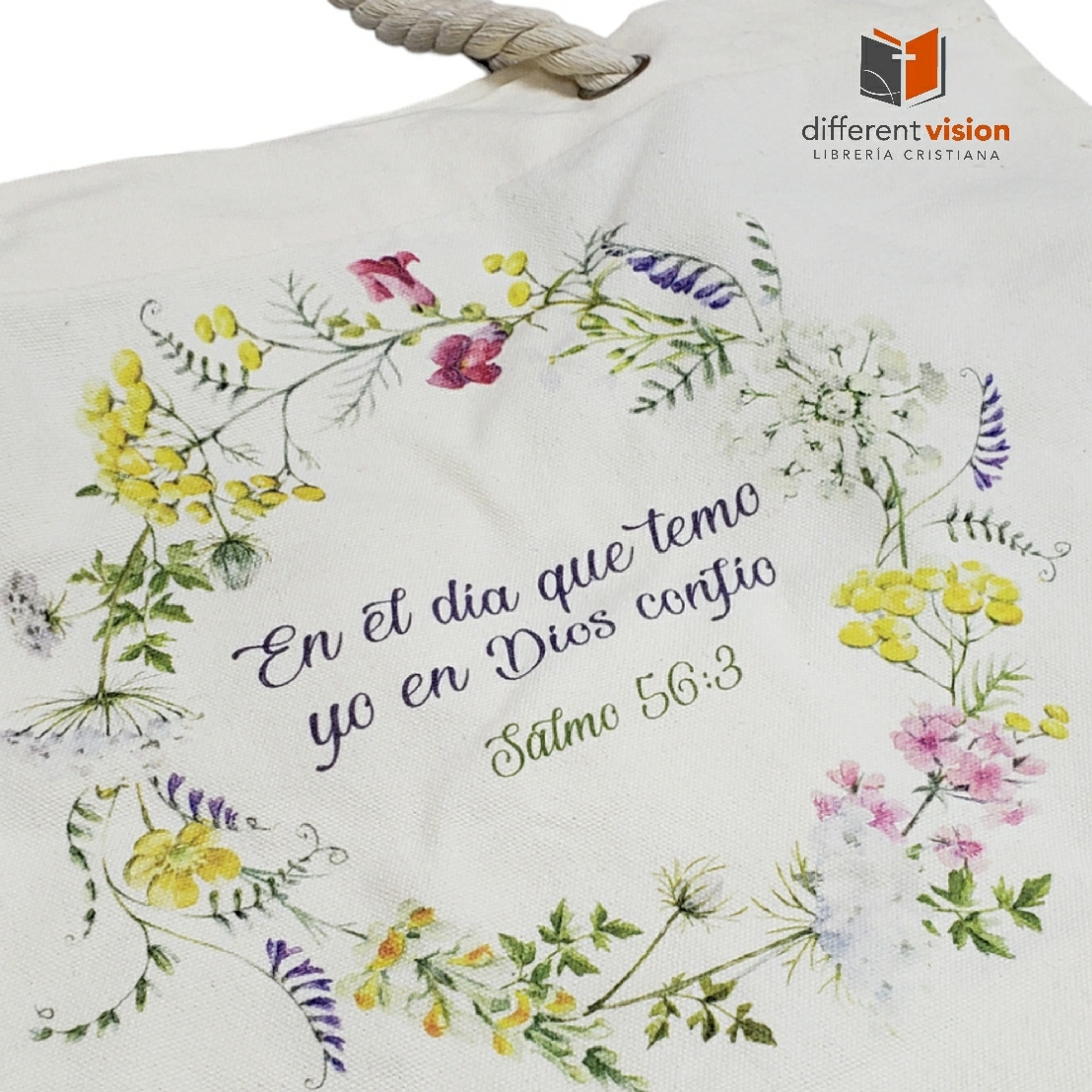 Bolso de algodón con agarradera de cuerda. En el dia que temo