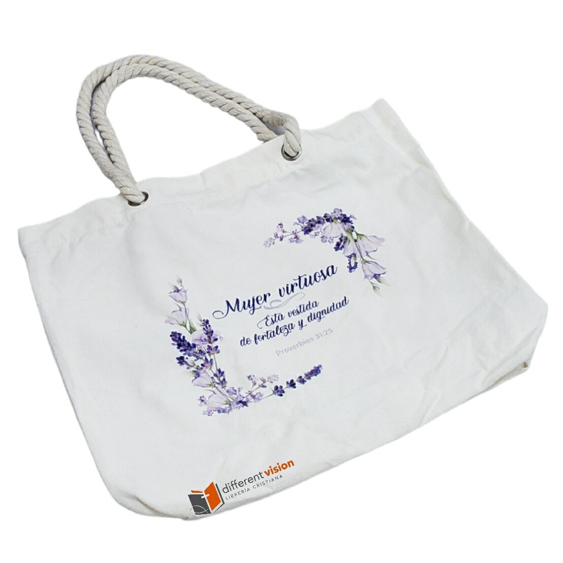 Bolso de algodón con agarradera de cuerda. Mujer Virtuosa
