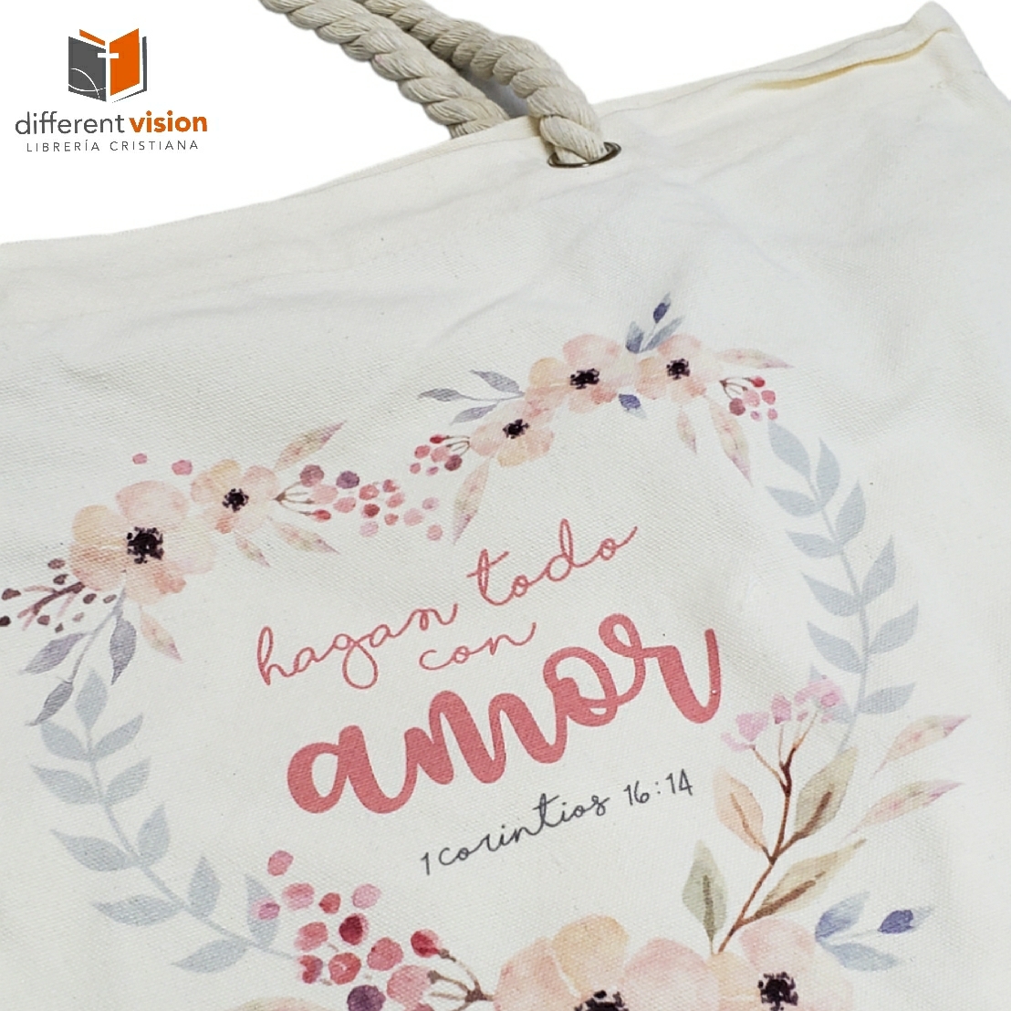 Bolso de algodón con agarradera de cuerda. Amor