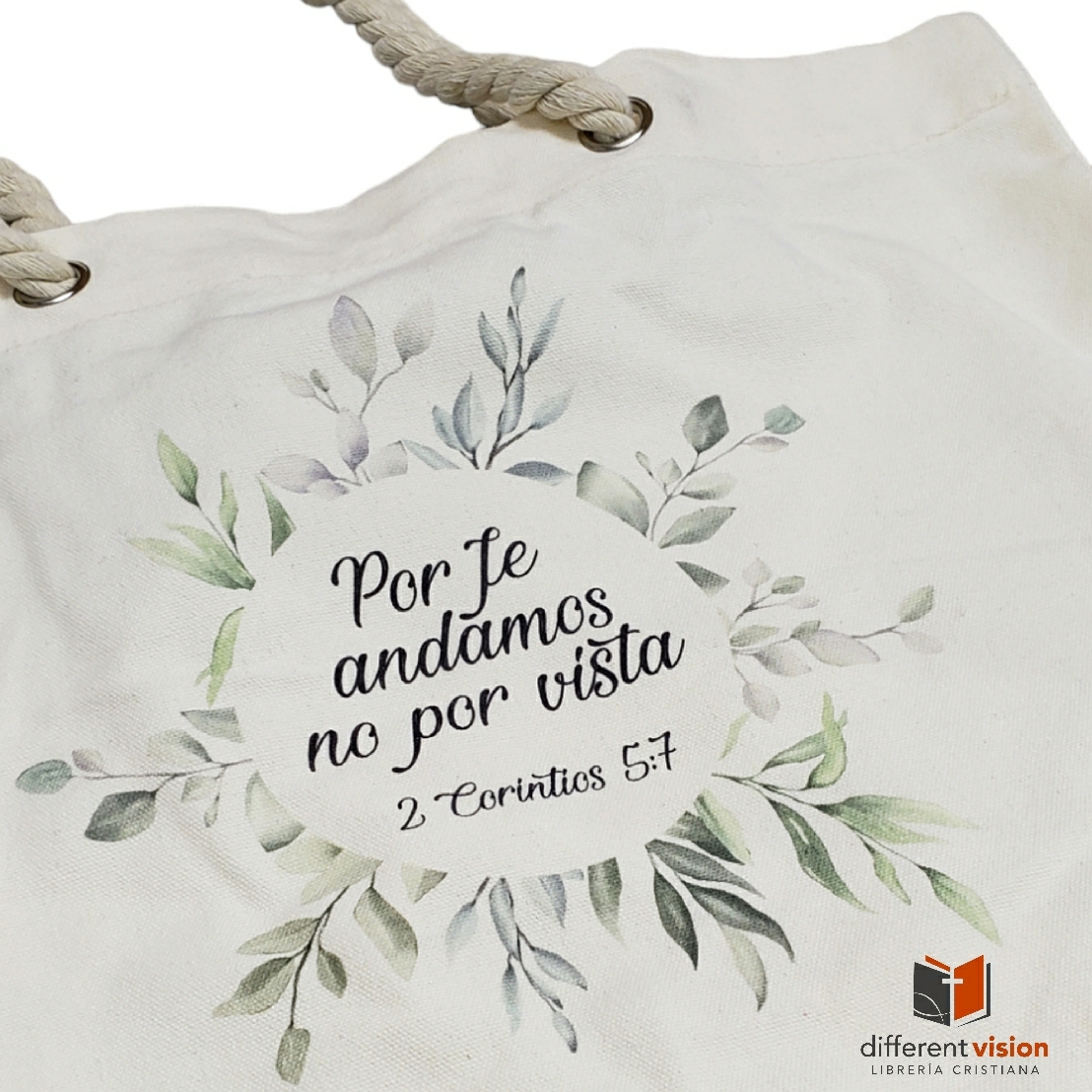 Bolso de algodón con agarradera de cuerda. Por fe andamos