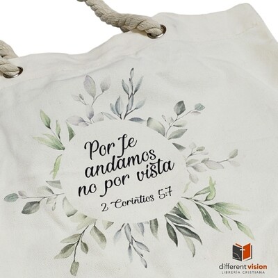Bolso de algodón con agarradera de cuerda. Por fe andamos