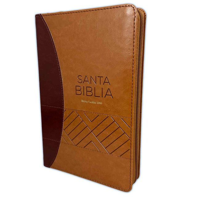 Biblia RVR1960 tamaño manual, piel sintética, color Marrón , con zipper (Free Shipping)