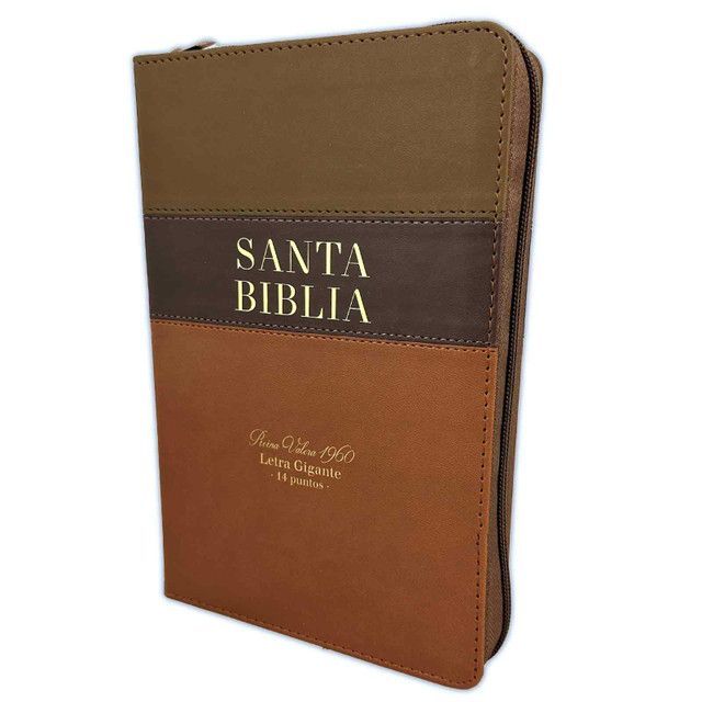 Biblia RVR1960 tamaño manual, piel sintética, color Marrón , con zipper (Free Shipping)