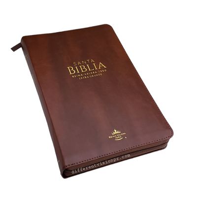 Biblia RVR1960 tamaño manual, piel sintética, color Marrón , con zipper (Free Shipping)
