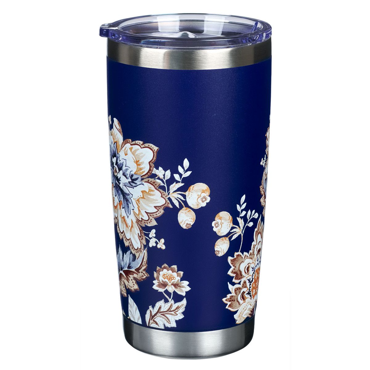 Vaso de acero inoxidable azul con flores (Todo lo puedo en Cristo)